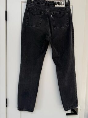 Ragged High-Rise Black Relaxed Taper Jeans for Women